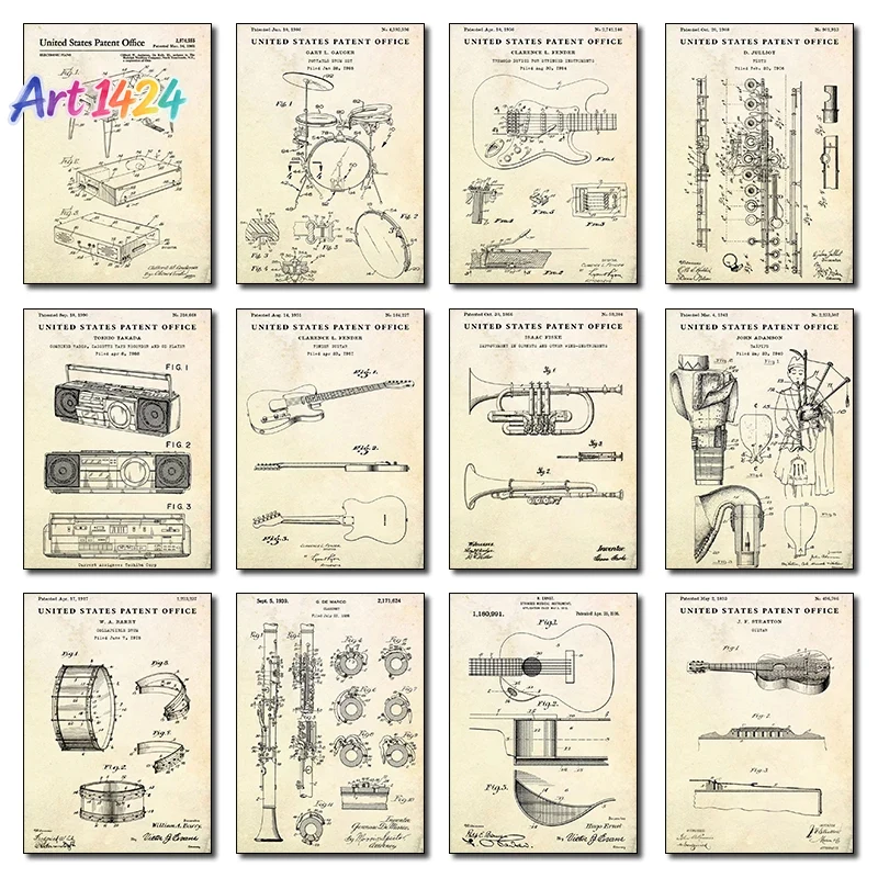 Picture Of Musical Instrument - Poster Brevettato Vintage Strumento Musicale Chitarra